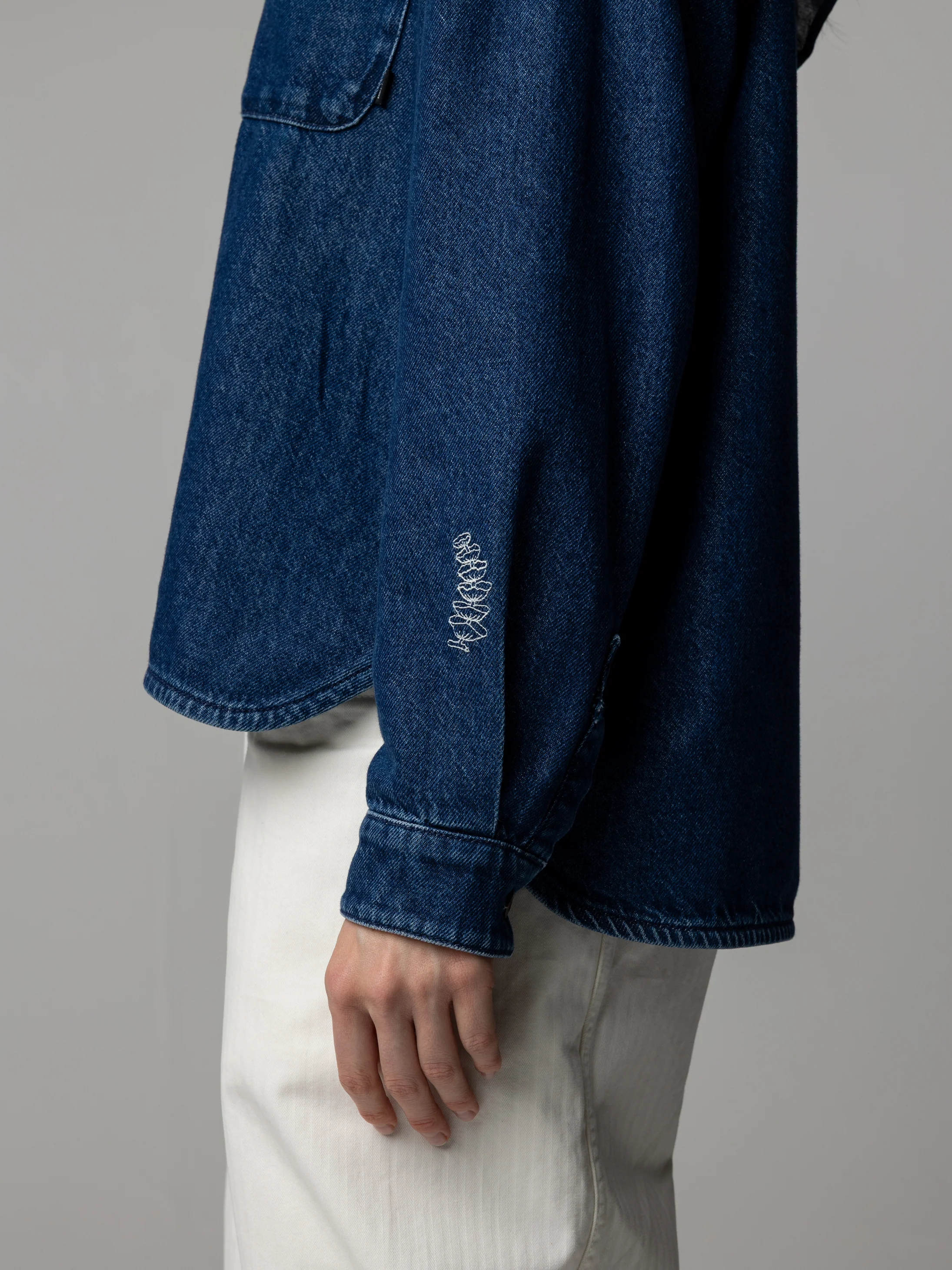 Women's Floral Marine Denim Shirt - Image 6